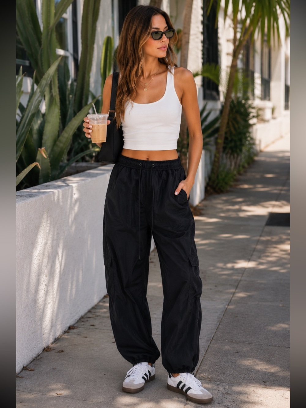 Anthropologie Daily Practice Black Parachute Cargo Pants XL Y2K Drawstring